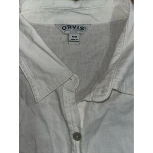 Orvis Womens Size Medium White Linen Blend Roll Tab Long Sleeve Button Up Shirt